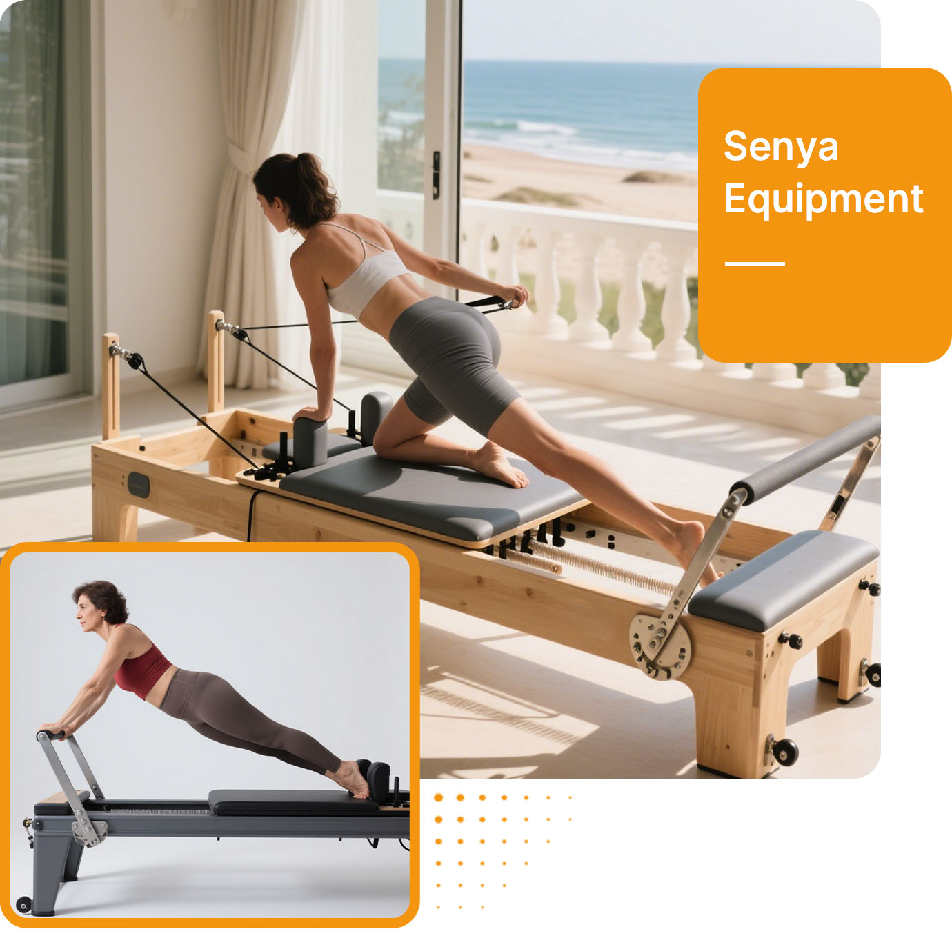 Pilates Reformer equipment usage demonstration photo